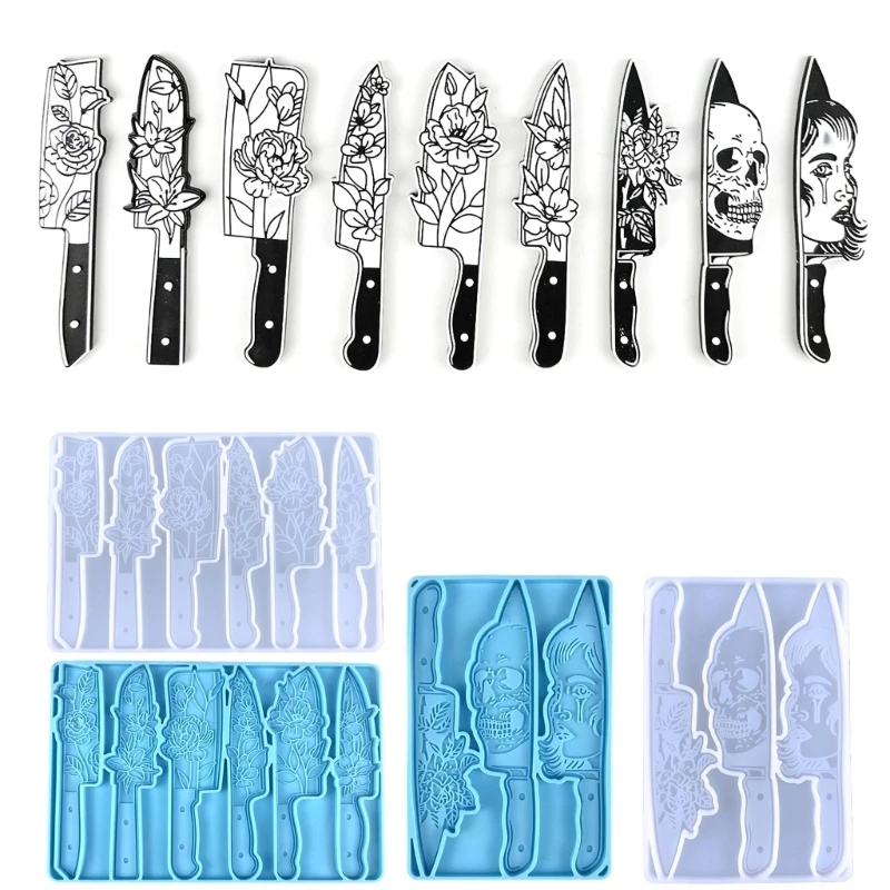 Halloween Scream Knife Resin Mold Skull Flower Knife Epoxy Casting Mold for Party Home Decor Resin Keychain Jewelry Mold