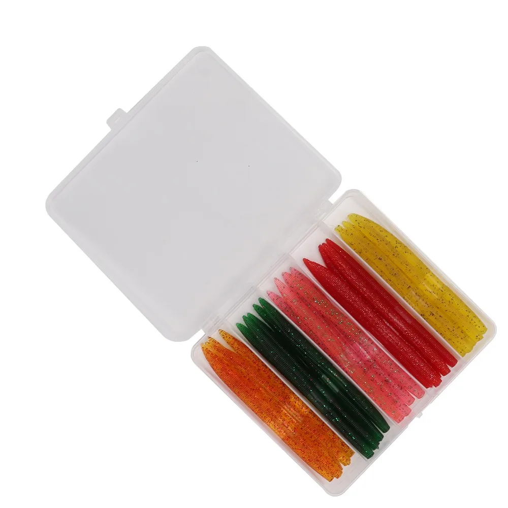 PVC Noodle Worm Baits with Reflective Sequins 14cm Worm Baits with Rubber Rings 5 Colors Artificial Bait For Bass Fishing