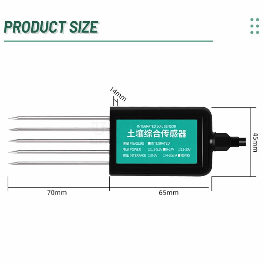 Soil Temperature Humidity Sensor RS485 PH Conductivity Detector Nutrient Salt Nitrogen Phosphorus Potassium Transmitter 7 In 1