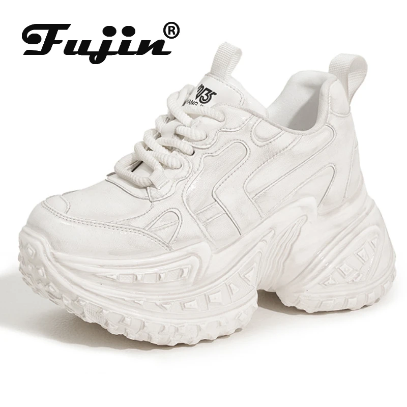 

Fujin 10cm Women Microfiber Leather Spring Spring Platform Wedge Flats Vulcanize Ankle Booties Autumn Chunky Sneakers Shoes