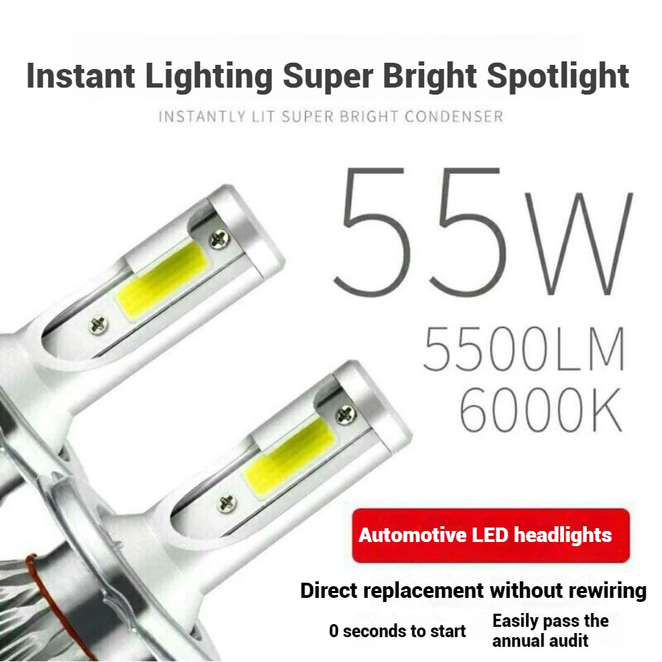 2x H7 LED H11 H4 Hi/Lo H1 H3 H8 HB1 HB3 HB4 HB5 HIR2 H13 H27 9005 9006 Car Headlight Bulbs 3000K 6000K 8000K COB C6 car lights