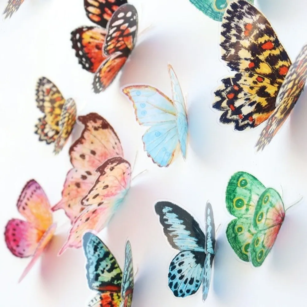 36Pcs Watercolor Wings Lifelike Butterfly Decorations PVC 3D Wall Stickers Self-adhesive Photo Booth Props Home Decoration