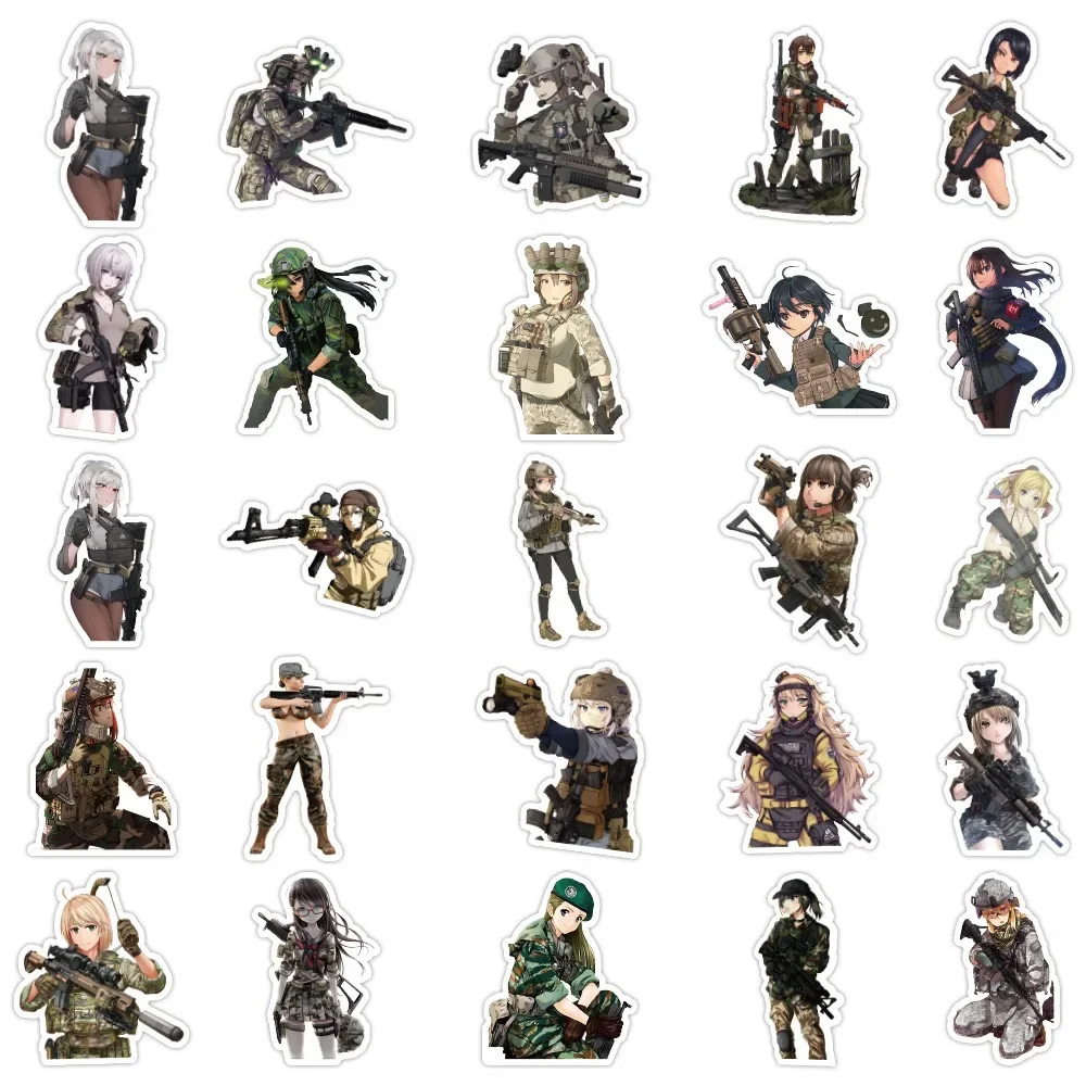 10/50PCS Camouflage Soldato Femminile Del Fumetto Adesivi Militare Anime Ragazza Graffiti Decalcomanie Adesivo per Skateboard Notebook Telefono