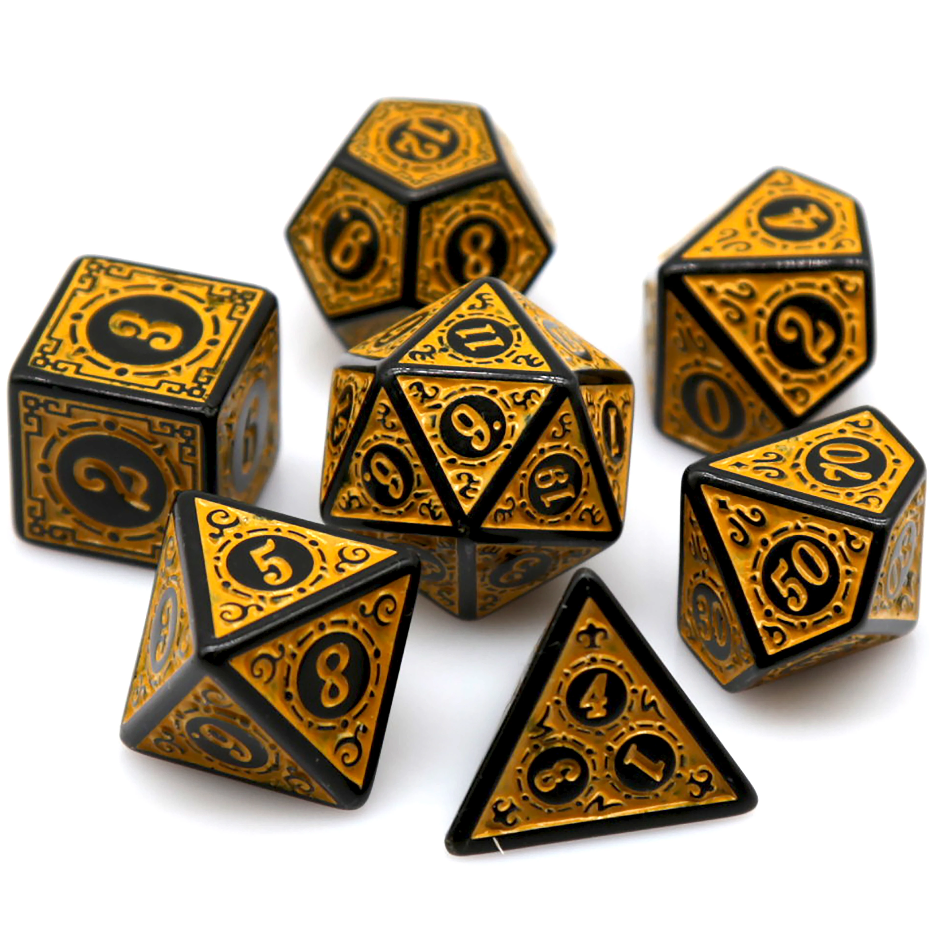 7Pcs Black Yellow Acrylic Polyhedral Dice Set Retro Pattern DND RPG Dice For Tabletop Role Playing Board Game Accessories