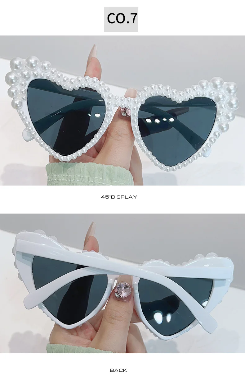 Luxus Perle Herz Sonnenbrille Frauen Schöne Party Hochzeit Damen UV400 Sonnenschutz Brautjungfer Bräute Gläser – Detail 12