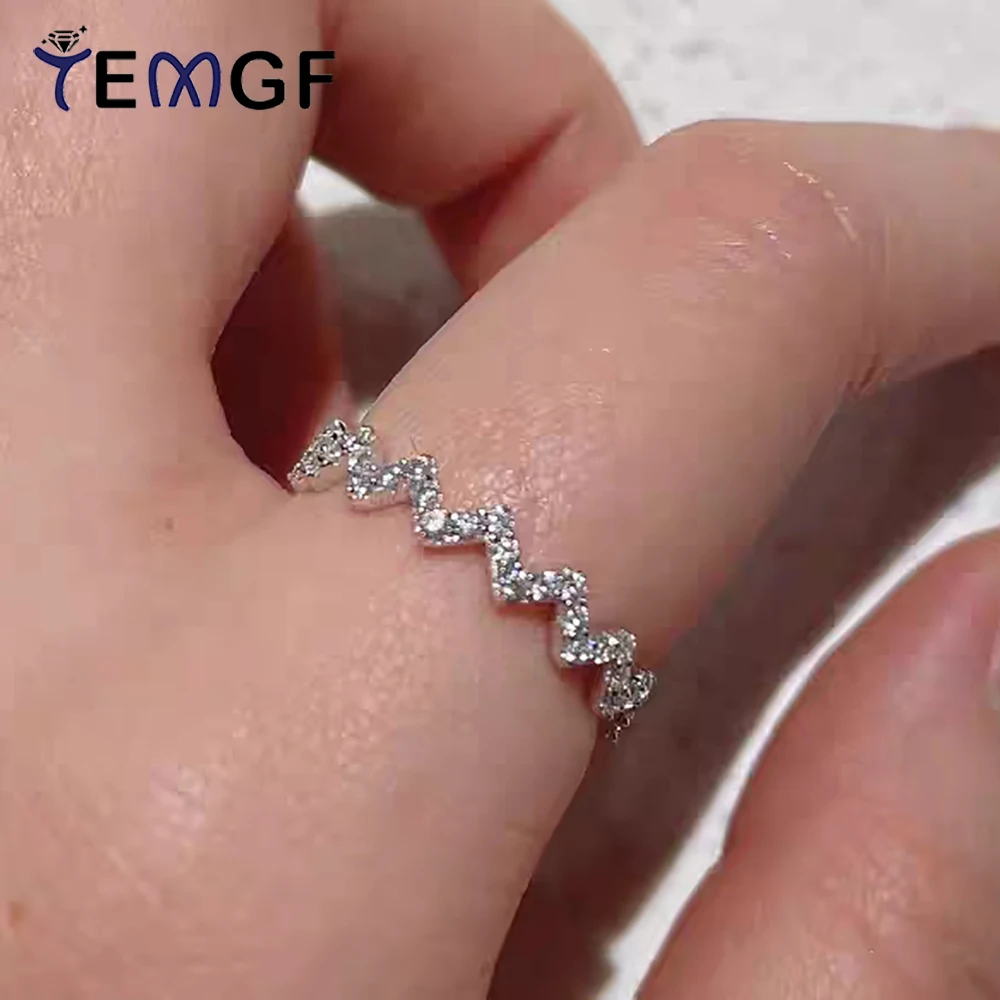 

TEMGF Full 1.25mm Moissanite Ring With GRA 925 Sterling Silver Women's Simple Stacked Wave Tail Ring Party Commute Fashion Item