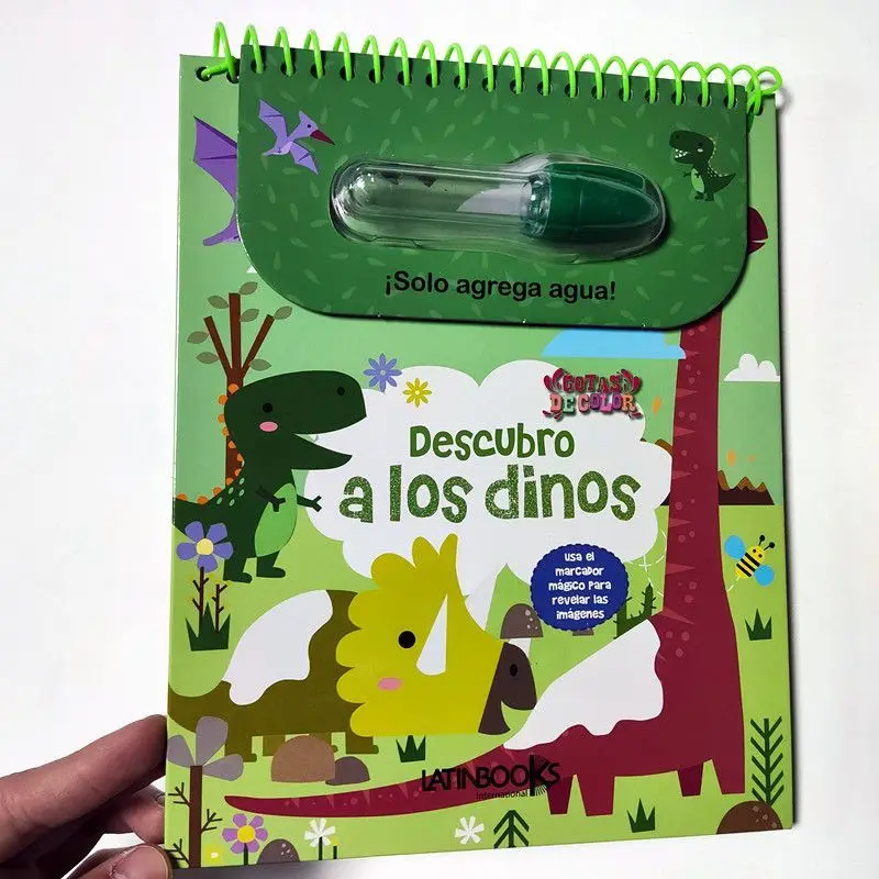 

Spanish version, children's scribbles watercolor painting book "Discover Alos Dinos" (dinosaur theme)