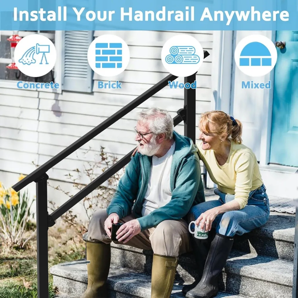 درابزين معدني متين للخطوات الخرسانية - درابزين سلالم شديدة التحمل لخطوات الشرفة، تصميم 4 خطوات #3