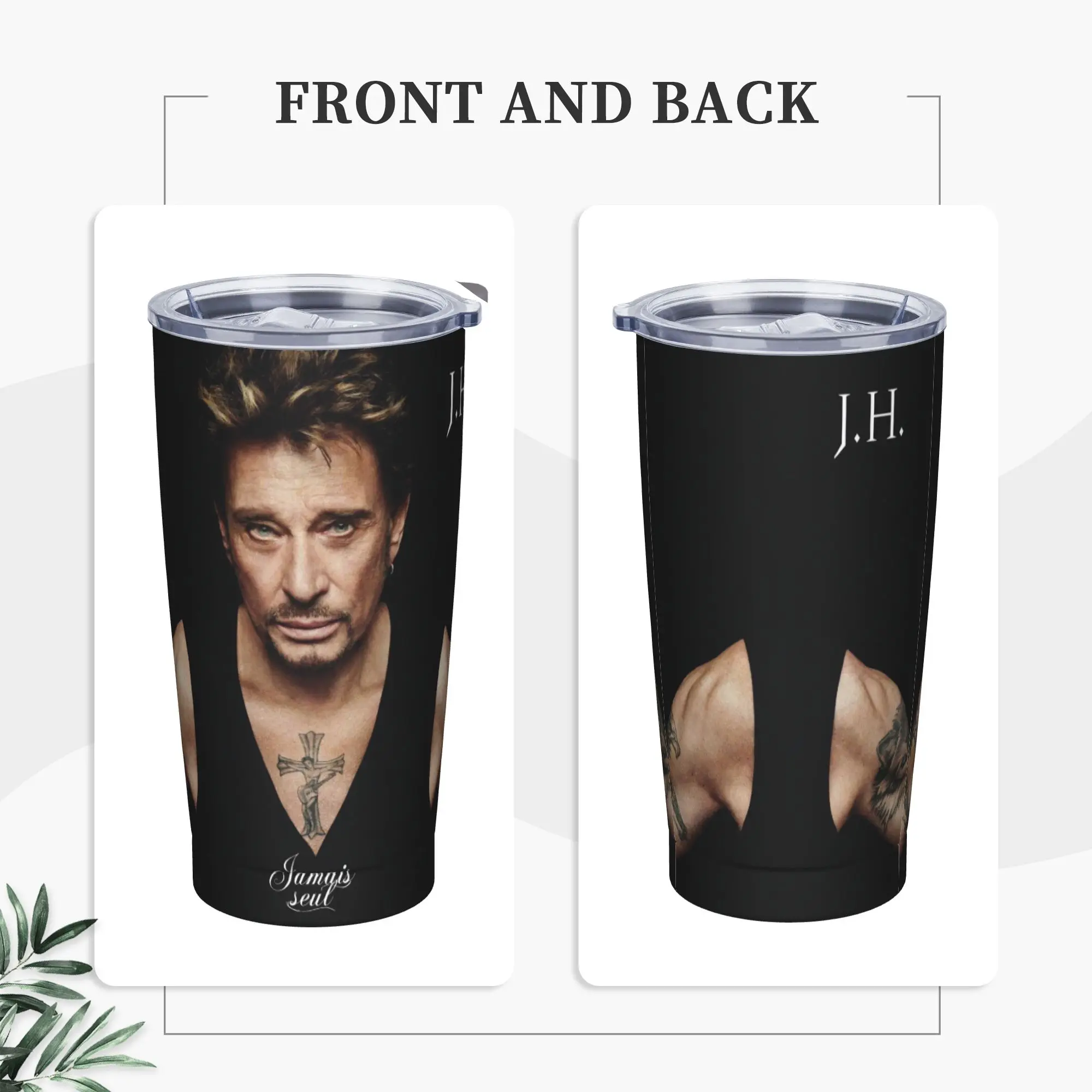 Fashionable Johnny Hallyday Insulated Tumbler with Straws  Stainless Steel Thermal Mug Office Home Car Bottle Cup, 20oz