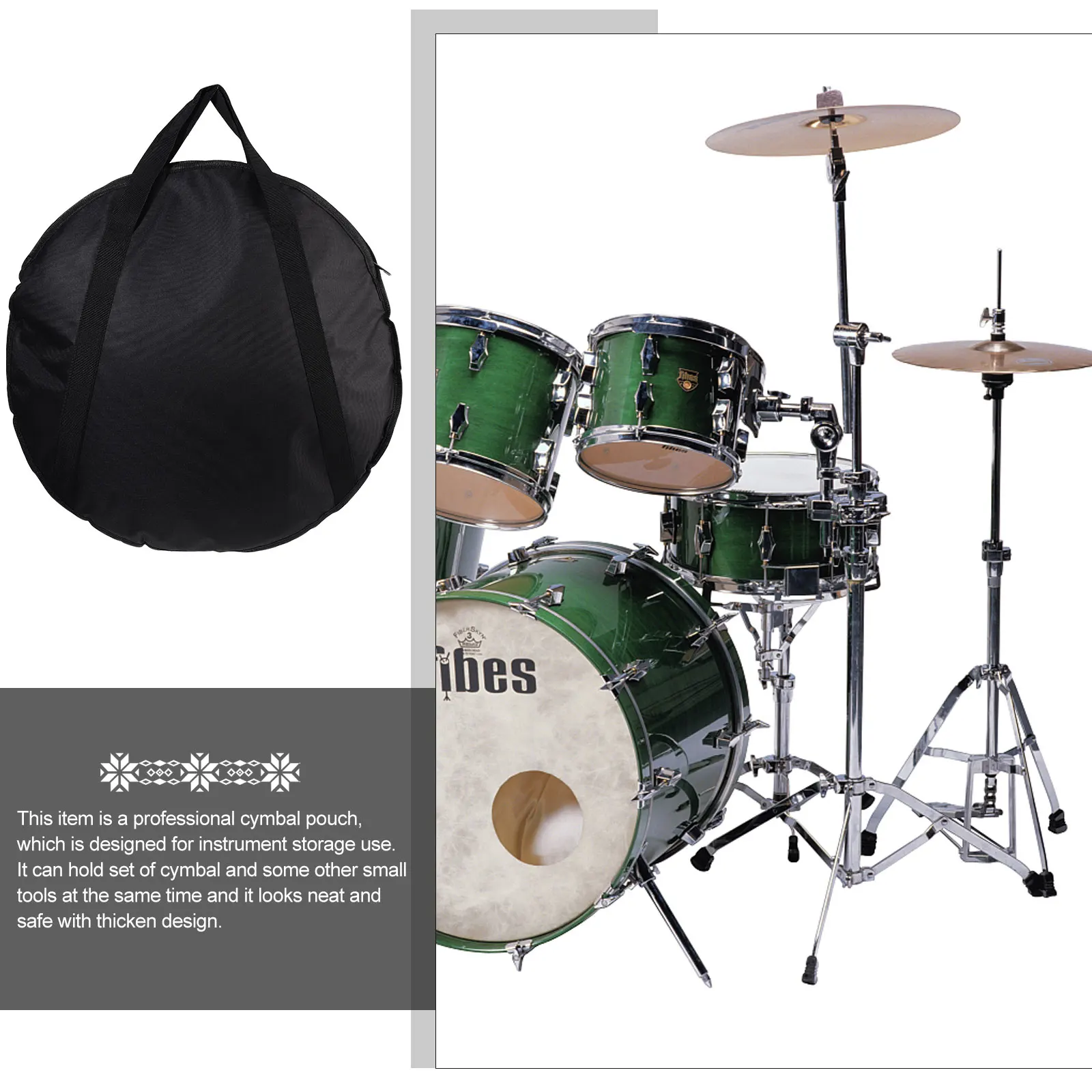 

Large Round Storage Bag Tote Durable Oxford Black Drum Cymbal Cases Instrument Pouch Container Carrying Accessories Organizer