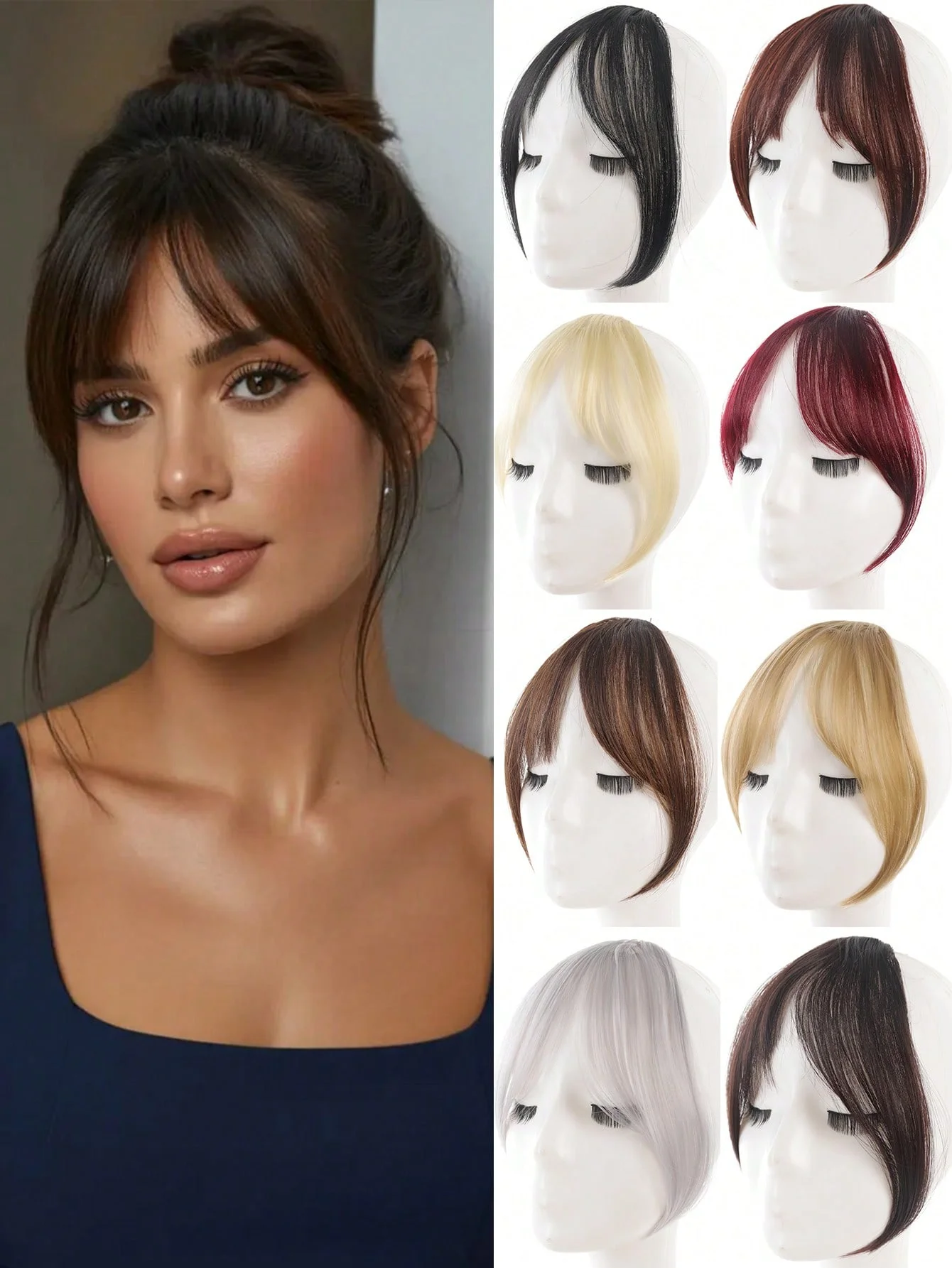 Flequillo sintético francés de ocho caracteres para mujer, con clip BB, voluminoso, invisible y fino, para reutilizar.