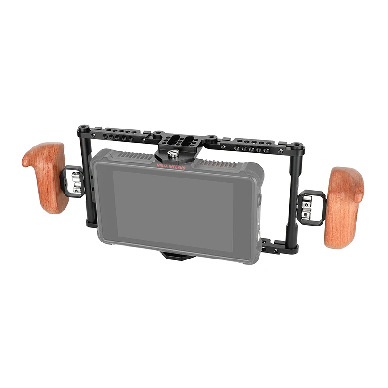 

CAMVATE Adjustable Monitor Cage Rig With Wooden Handles 1/4" Screw Mount & Cross Bars for 5" & 7" Monitor Atomos Ninja Inferno