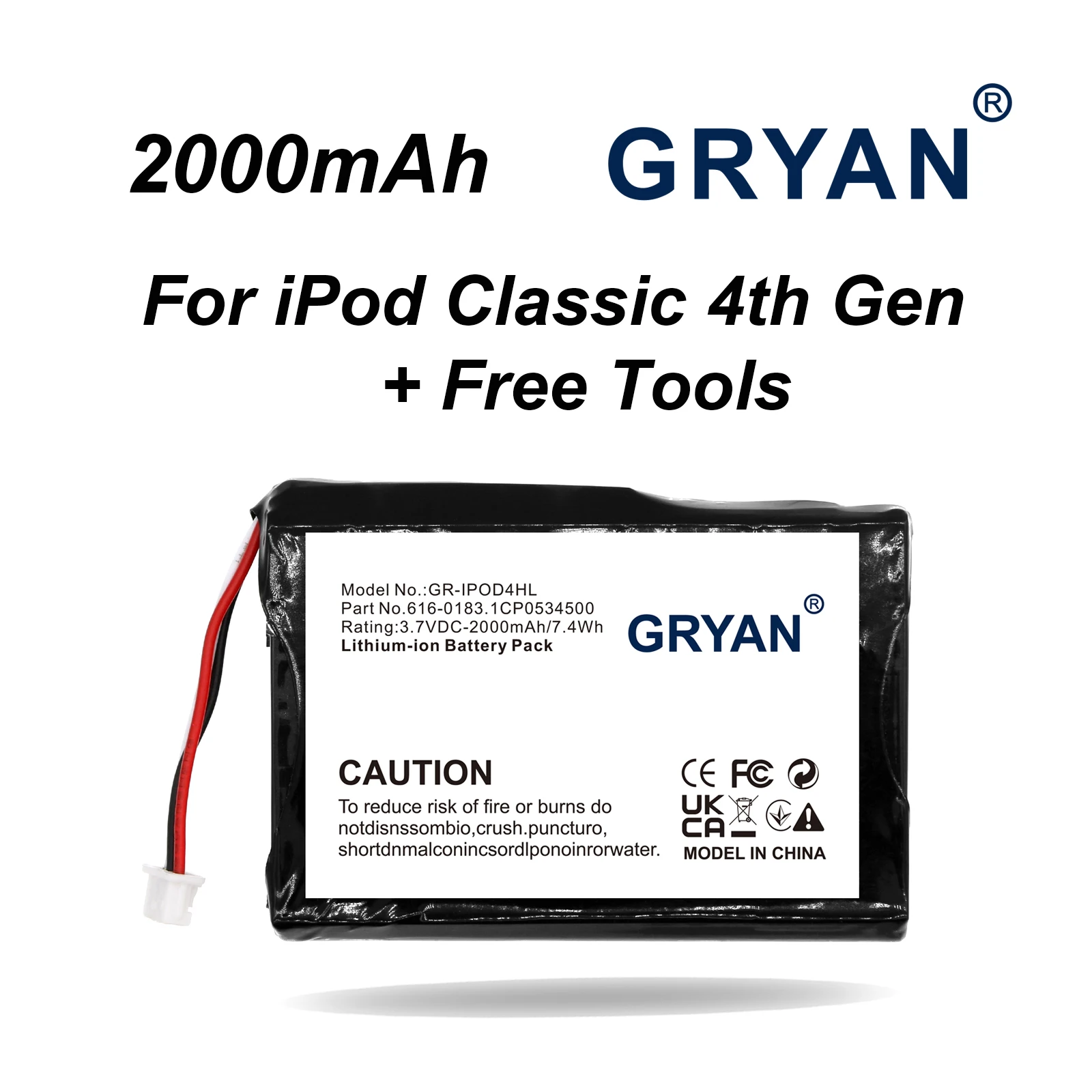 Batería de repuesto Gryan 616-0206 616-0183 de 2000mAh para iPod Classic 4ª generación / Photo U2 A1059 20 40GB + herramientas gratuitas