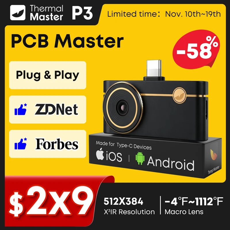 iPhone &Android  P3 Thermal Imaging Camera Macro Lens Thermal Camera Electronic Repair 512*384 X³IR Resolution 600℃
