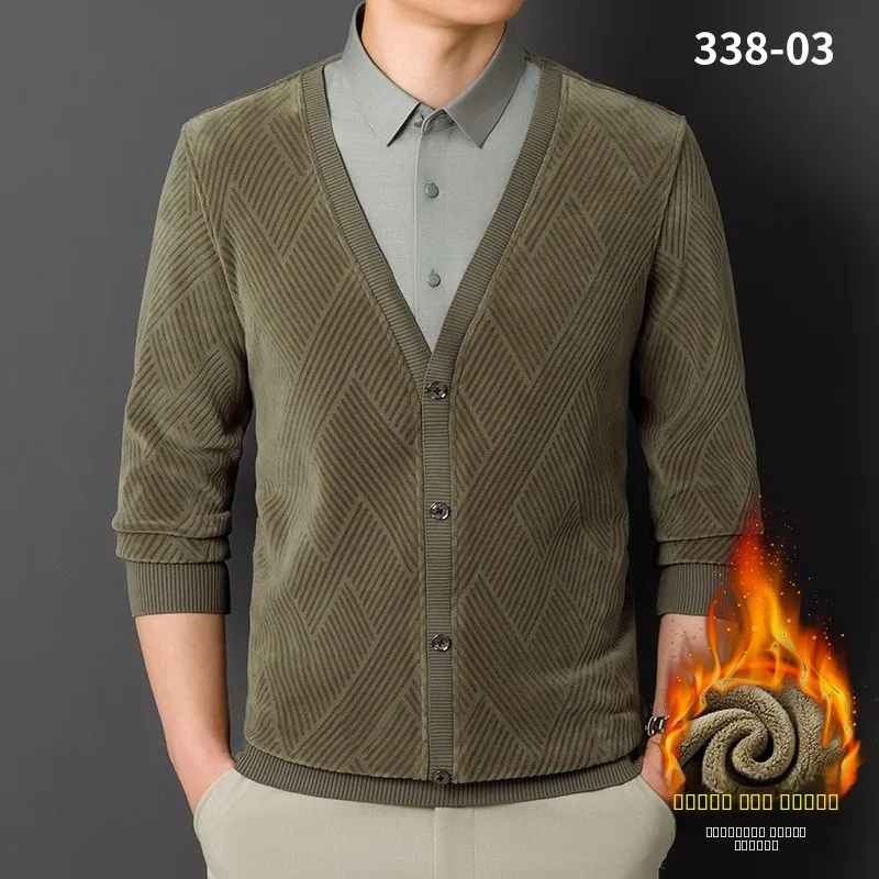 

Теплый мужской свитер с воротником-стойкой и флисовой подкладкой, модный городской стиль, хлопковая куртка, трендовая осенняя одежда