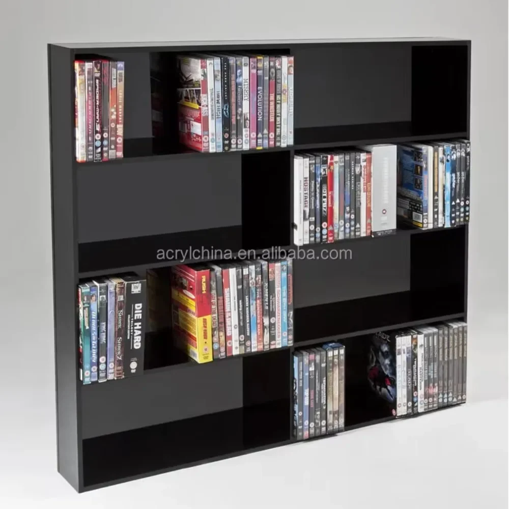 Wall Mounted Acrylic CD DVD Display Racks,Clear /Black Acrylic Shelve