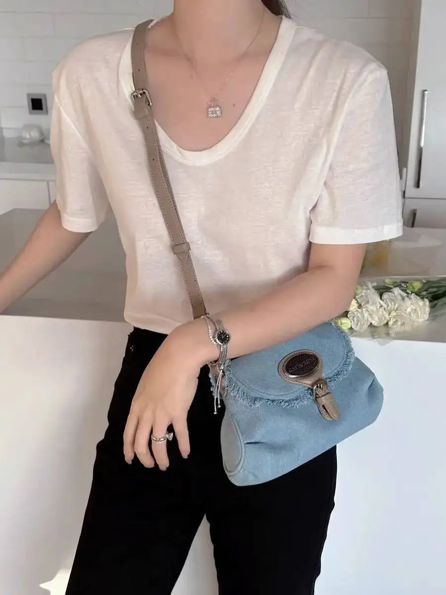Bloom Vintage Denim Y2k Handbag Women 2023 Spring New Casual Large Capacity Shoulder Bags Ladies Haruku Crossbody Bag Female