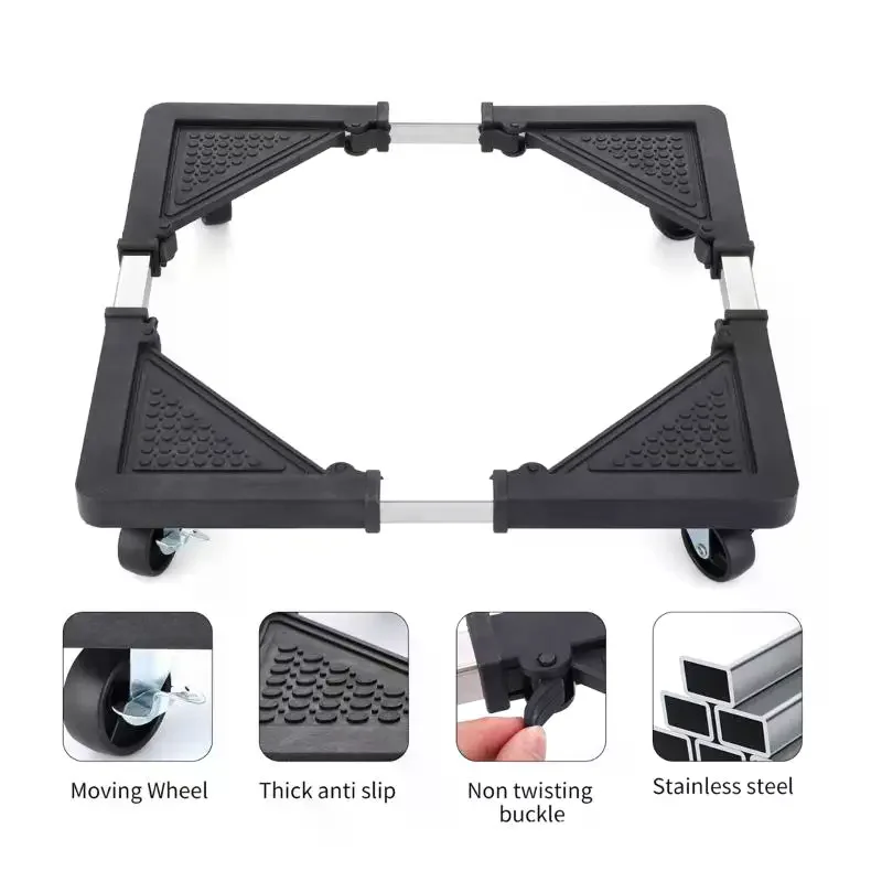 

Stainless Steel Appliance Dolly Cart With 4 Locking Wheels - Adjustable Mobile Roller Base For Refrigerator/Washing Machine