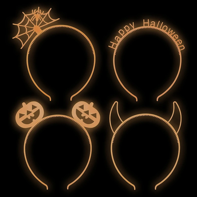 4pcs/set Halloween Glow-In-The-Dark Fun Kids Hair Band Women's Party Adult Hair Accessories Spider Web Pumpkin Hair Band