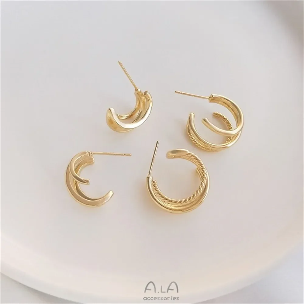 14K Gold-plated Fashion Three-ring Earrings S925 Silver Needle Earrings C-ring Earrings Simple Advanced Sense Earrings E181