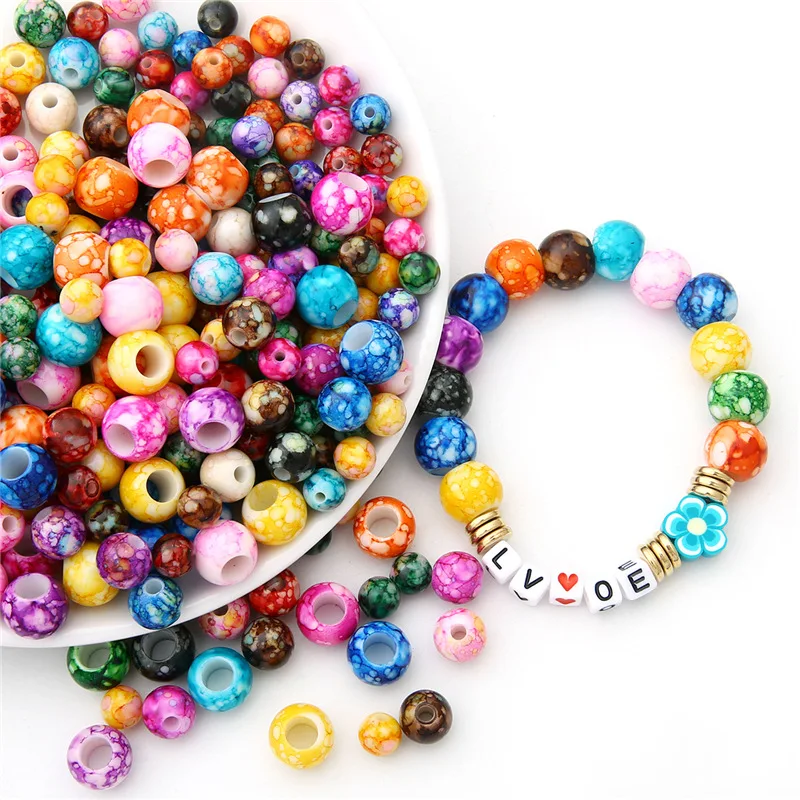 

Colorful Painting Round 8mm 10mm ABS Plasic Acrylic Loose Beads Lot For Jewelry Making DIY Findings
