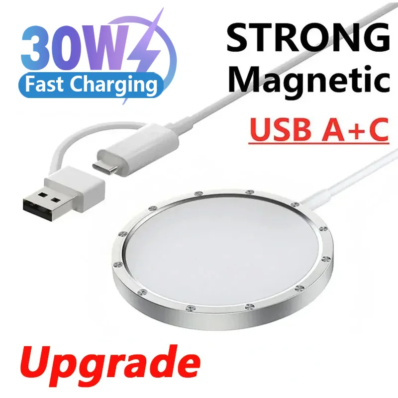 30W Magnetic Wireless Charger Pad Stand For iPhone 14 13 12 Pro Max Mini Airpods Pro USB A PD Fast Charging Station  Chargers