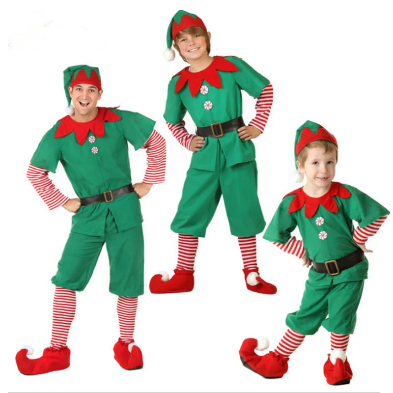 Christmas Santa Claus Costume for Girls Boys Cosplay Green Elf Carnival Party 2025 New Year Fancy Dress Kids Xmas Clothes Set