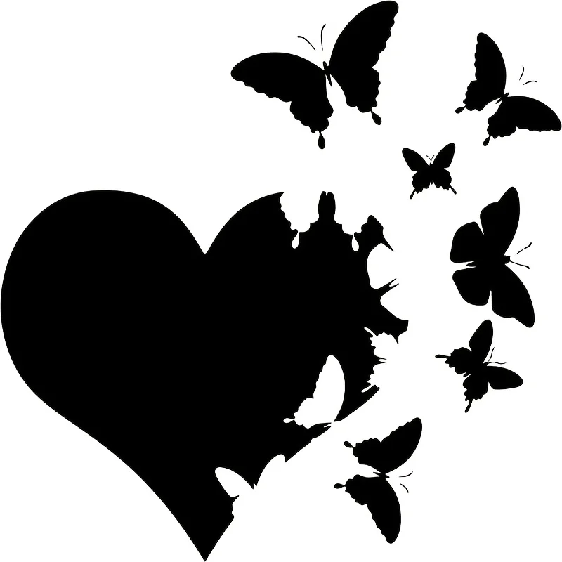 

Car Stickers - 6 UV Protective Vinyl Stickers A Beautiful Heart and Flying Butterflies
