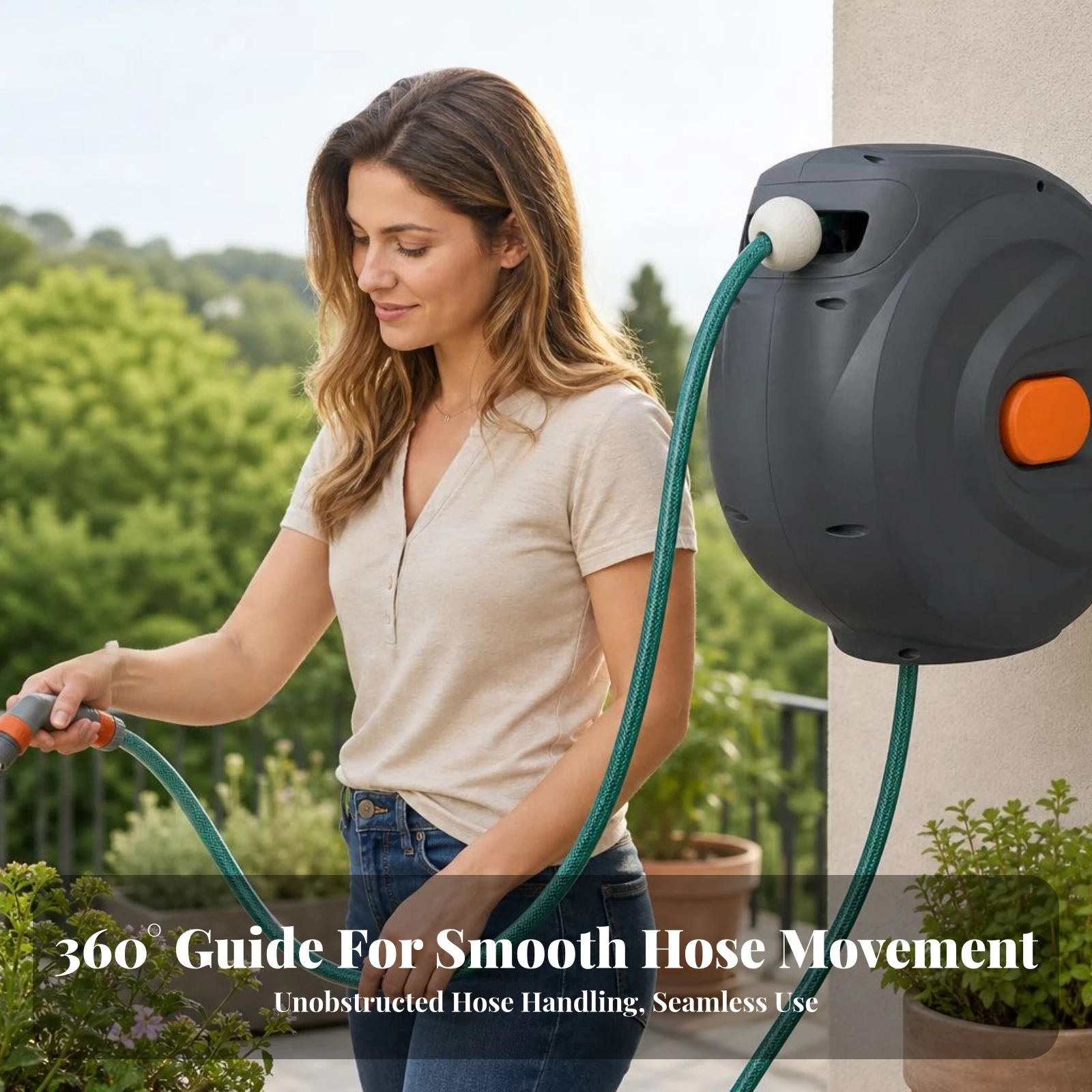 Auto-Rewind Hose Reel Plastic Housing Automatic Rewind Hose Reel Outdoor Storage Lock at Any Length High-Pressure Water Pressure