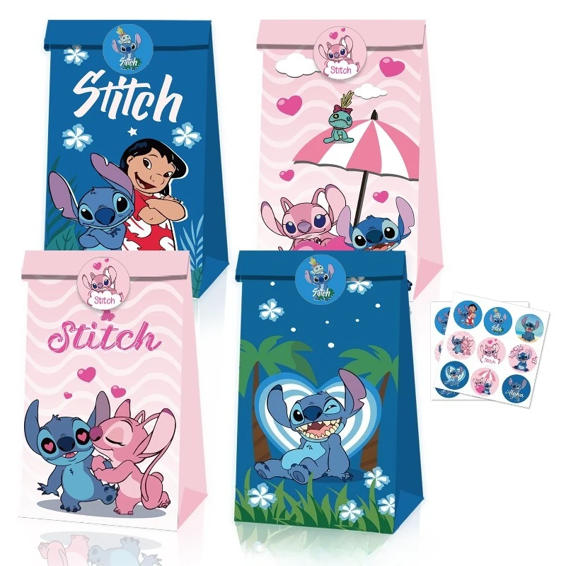 

Disney Stitch Party Candy Gift Bag Cartoon Cute Halloween Birthday Party Festival Celebration Paper Bag Kids Gift Stickers Set