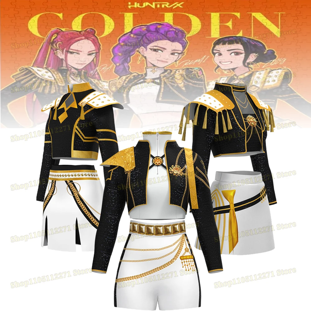 

Demon Hunters Anime Movie K-Pop Lumi Cosplay Wigs Costume Black Golden Uniform Role Play for Party Halloween Carnival Outfits