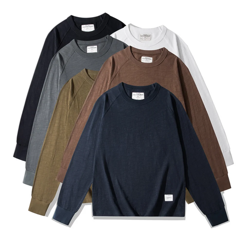 

Men's Autumn New Pure Color Long-Sleeved T-Shirt with Inserted Shoulder Sleeves for Bottoming