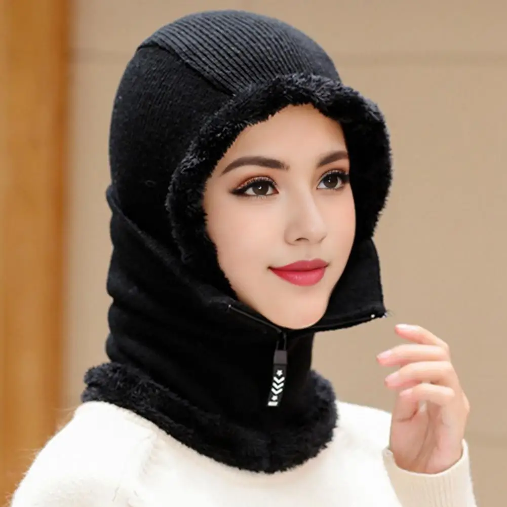 Cozy Knit Hat Thermal Winter Hat Windproof Winter Cycling Hat with Face Neck Warmer Zipper Closure for Full Weather