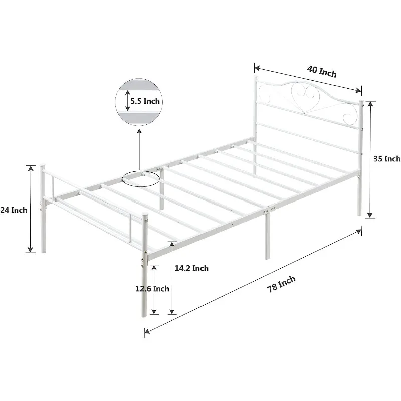 VECELO 14 Inch Twin Size Metal Platform Bed Frame with Headboard and Footboard, Heavy Duty Mattress Foundation with Steel Slats