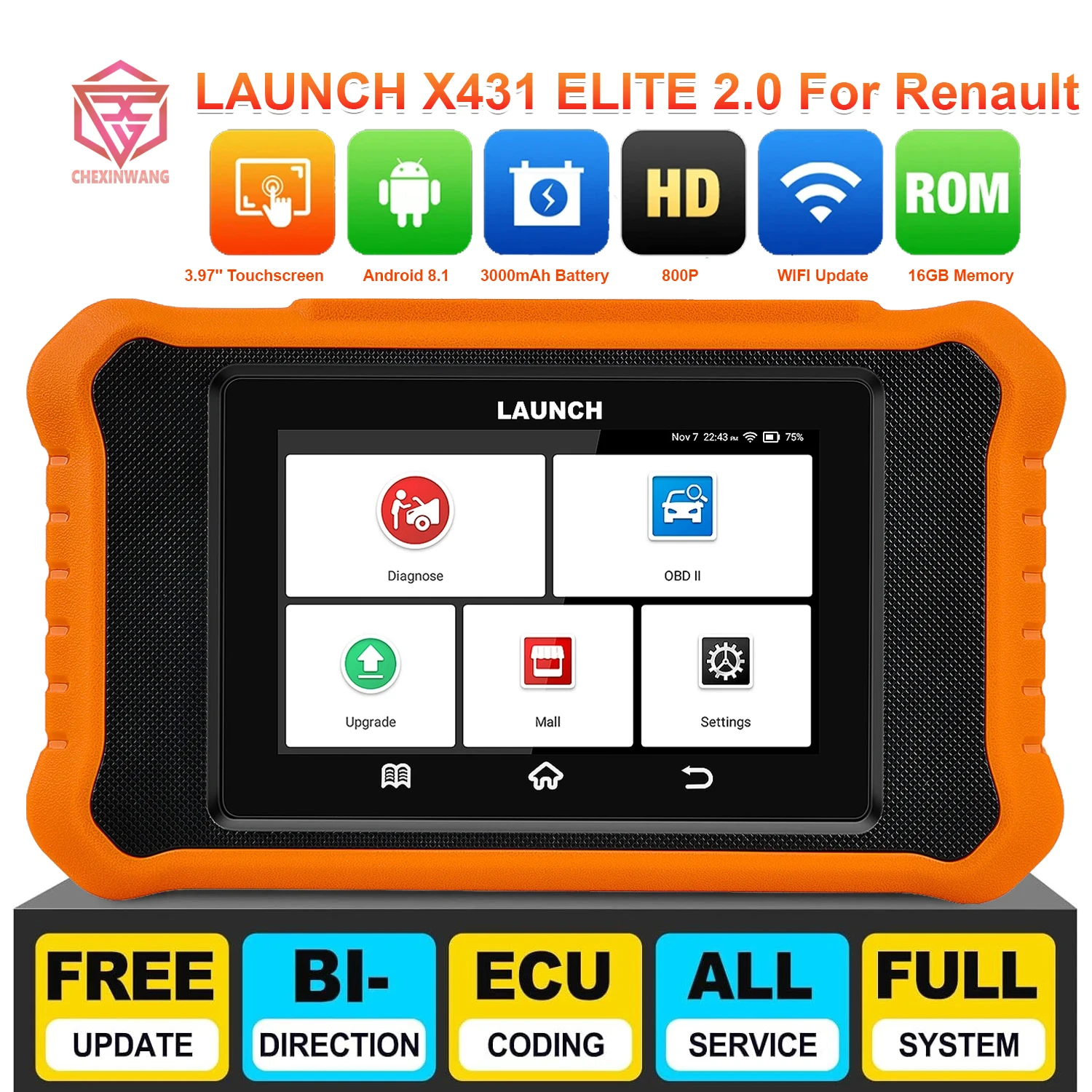 

LAUNCH X431 ELITE 2.0 For Renault for Dacia Lifetime Free Update All System OBD Scanner Car Diagnostic Tool with Multi-languages
