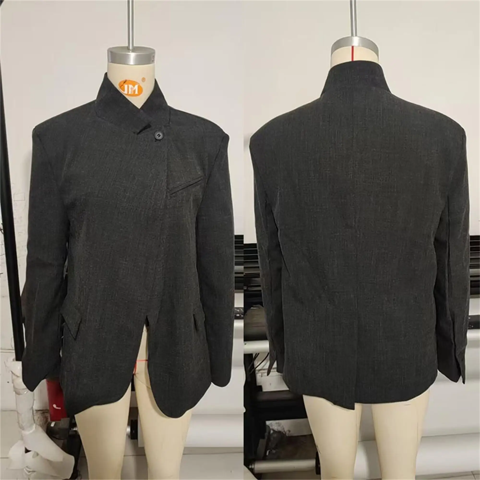 TFMLN 2025, Herbst Kausalen Blazer Jacken Für Frauen Vintage Stehkragen Volle Hülse Outwear Mode Single Button Lose Mäntel – Detail 2