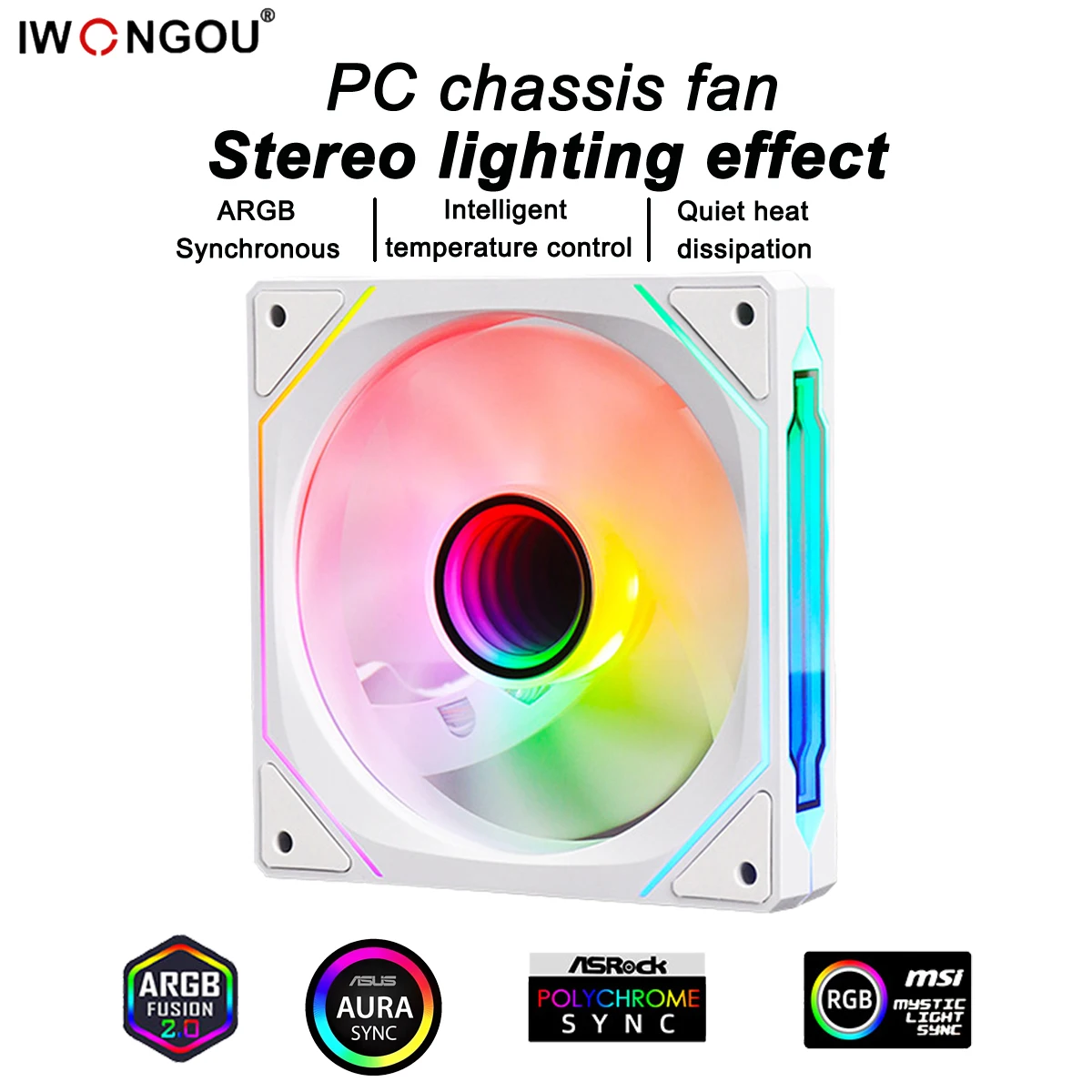 IWONGOU white forward Computer Case fan PC 120mm RGB fan 4pin PWM Cooling fan 3pin5v Unlimited space ARGB 12cm ventilador