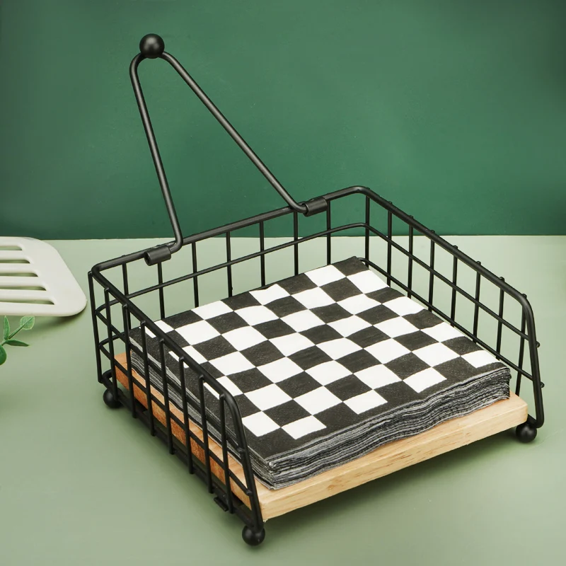 Square wooden napkin holder, standing napkin dispenser, creative paper towel holder, suitable for kitchen, dining room, camping