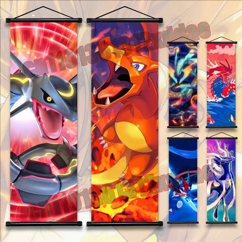 

Anime Pokemon, Charizard, Greninja, Rayquaza, Scroll Painting, Print Art White Canvas Painting, Living Room Wall Decoration