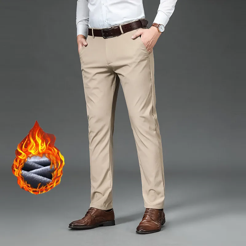 

2025 Winter Men Warm Pants Men Thick Business Stretch Slim Fit Pants Male Fleece Suit Pants Male Jogger Korean Classic Trousers
