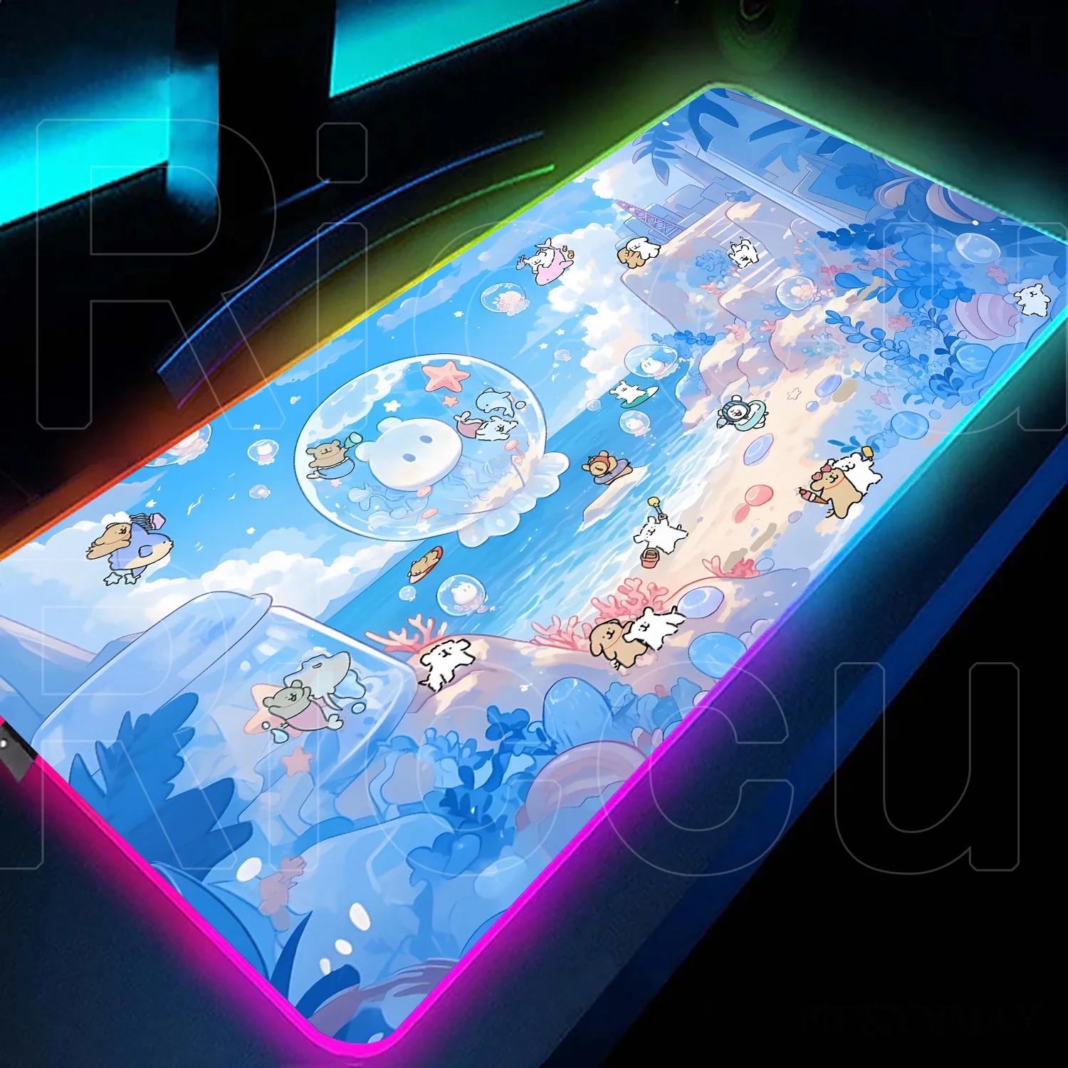 

RGB светящаяся клавиатура, настольный коврик Kawaii, мультяшная линия, щенок, мальтийский большой коврик для мыши, игровые офисные аксессуары, коврик для мыши для девочек, подсветка