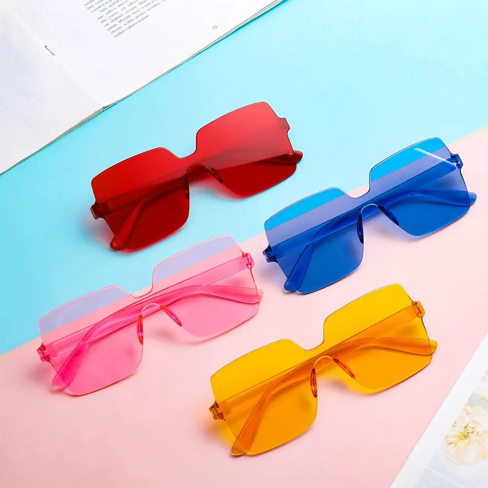 Costume Trendy Candy Color Square Sunglasses Eyewear Rimless Sunglasses for Women