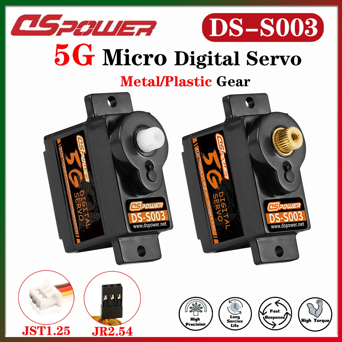 DSPOWER 5G Micro Waterproof Digital Servo Metal Plastic Gear JR/JST Plug for 1/28 RC Car Plane Fixed-Wing Drone Boat Accessories