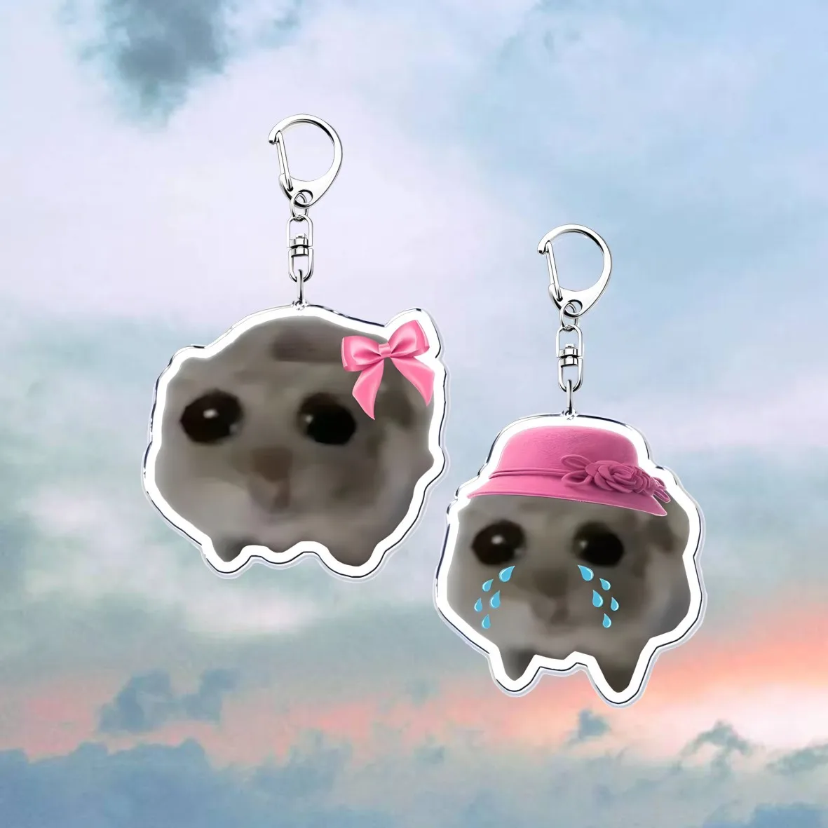 Im Just A Girl Sad Hamster Keychain Cute Pink Bowknot Rat Keyring For Girl Women Creative Animal Pendant Funny Phone Bag Adorn