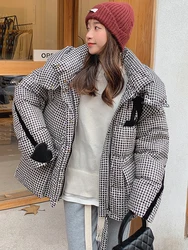 2024 New Winter Women's Down Jacket Oversized Hooded Plaid Puffer Coat 90% White Duck Down Parkas Thick Warm Loose Snow Outwear