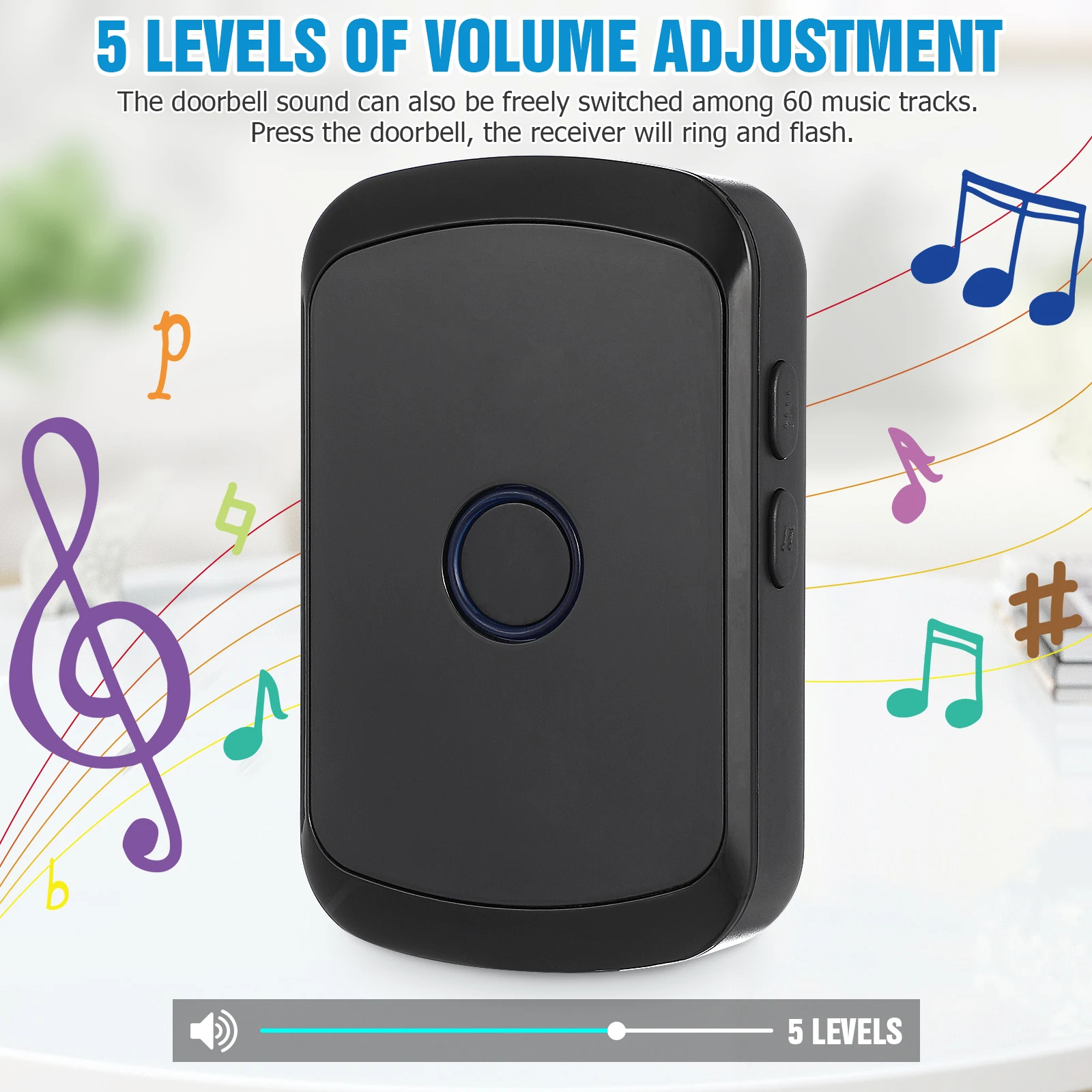 

Wireless Doorbell Long Range Transmission Volume Adjustable Music Ringtones For Home Classrooms Hotels