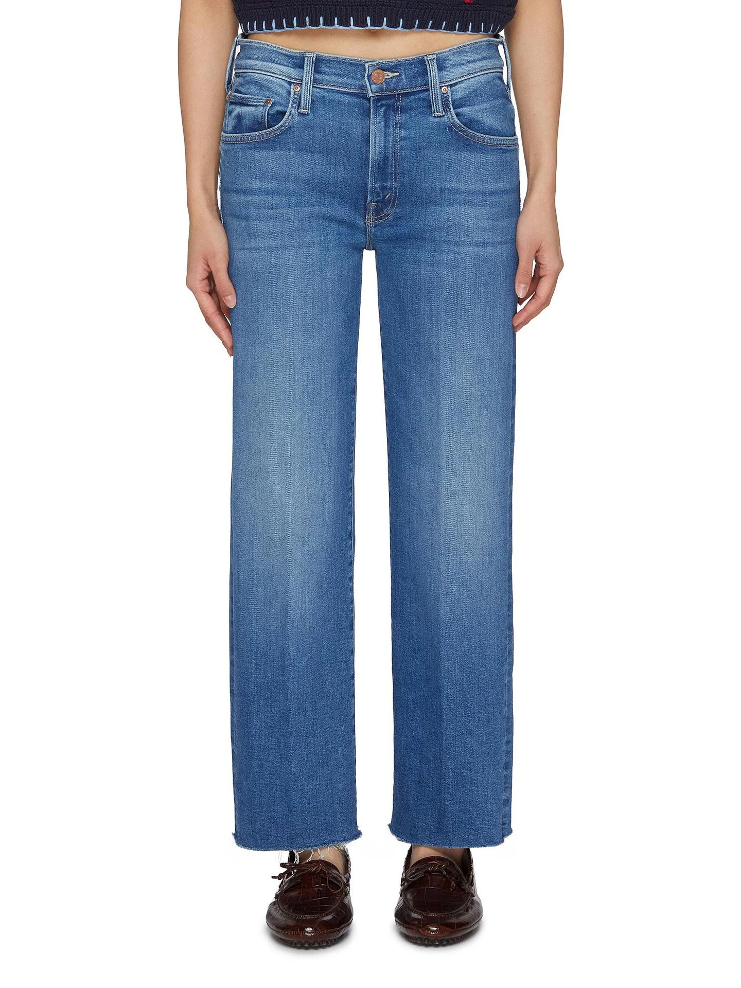 

High Waist Straight Leg Mid-Length Blue Jeans Women's 360 Degree Elasticity Cotton Zipper Closure Summer 2026 New Arrival