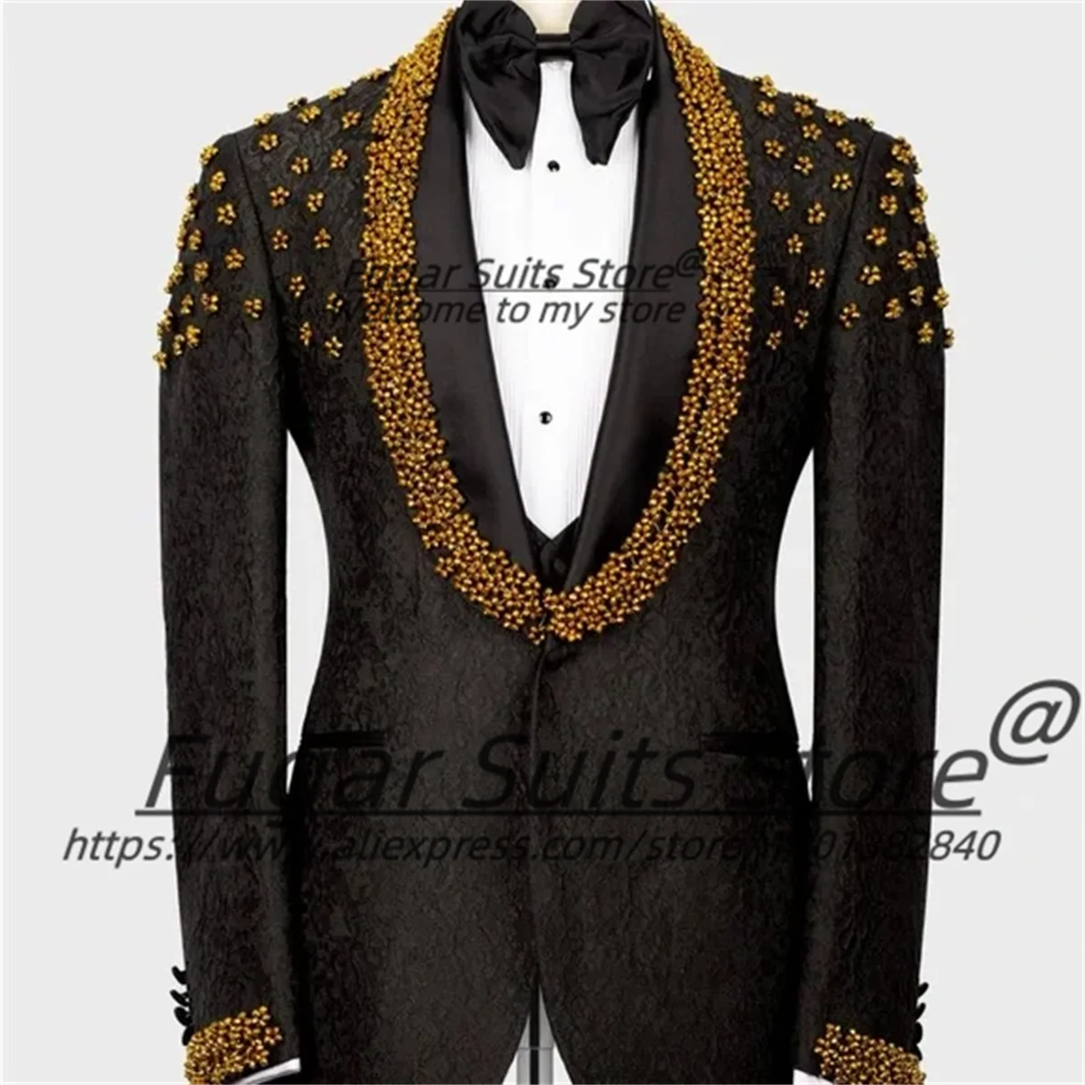 

Luxuly High-end Prom Men Suits Customized Diamond Male Blazers Shawl Lapel Groom Tuxedos3 Pieces Sets High-qublity Costume Homme