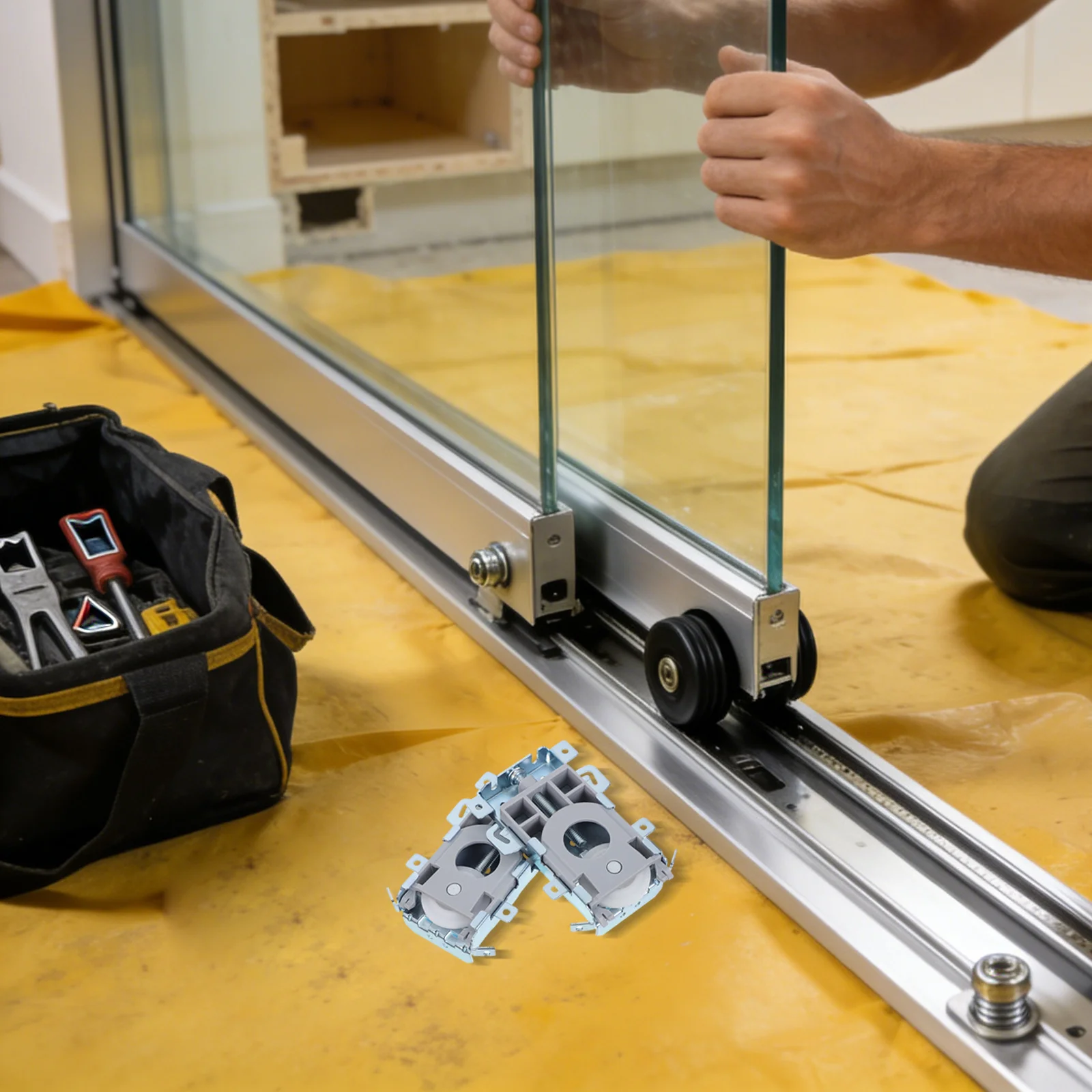 

2Pcs Stainless Steel Sliding Door Roller Wheels Heavy Duty Closet Hardware for Smooth Silent Operation in Kitchen Bathroom