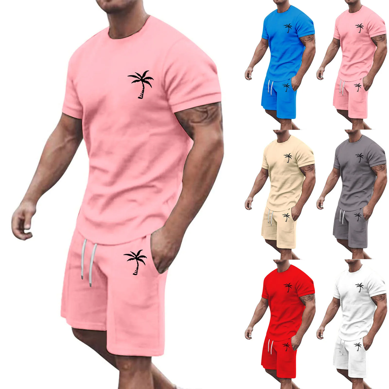 

Sports set for men in summer 2024, pure cotton casual loose short sleeved shorts, running T-shirt, couple set